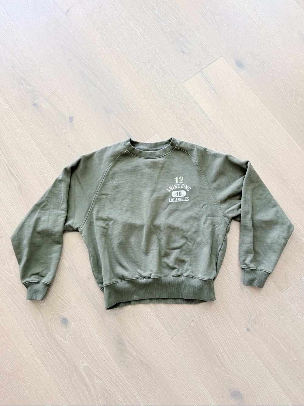 ANINE BING BING LA 2012 Olive Green Graphic Crewneck Sweatshirt S
